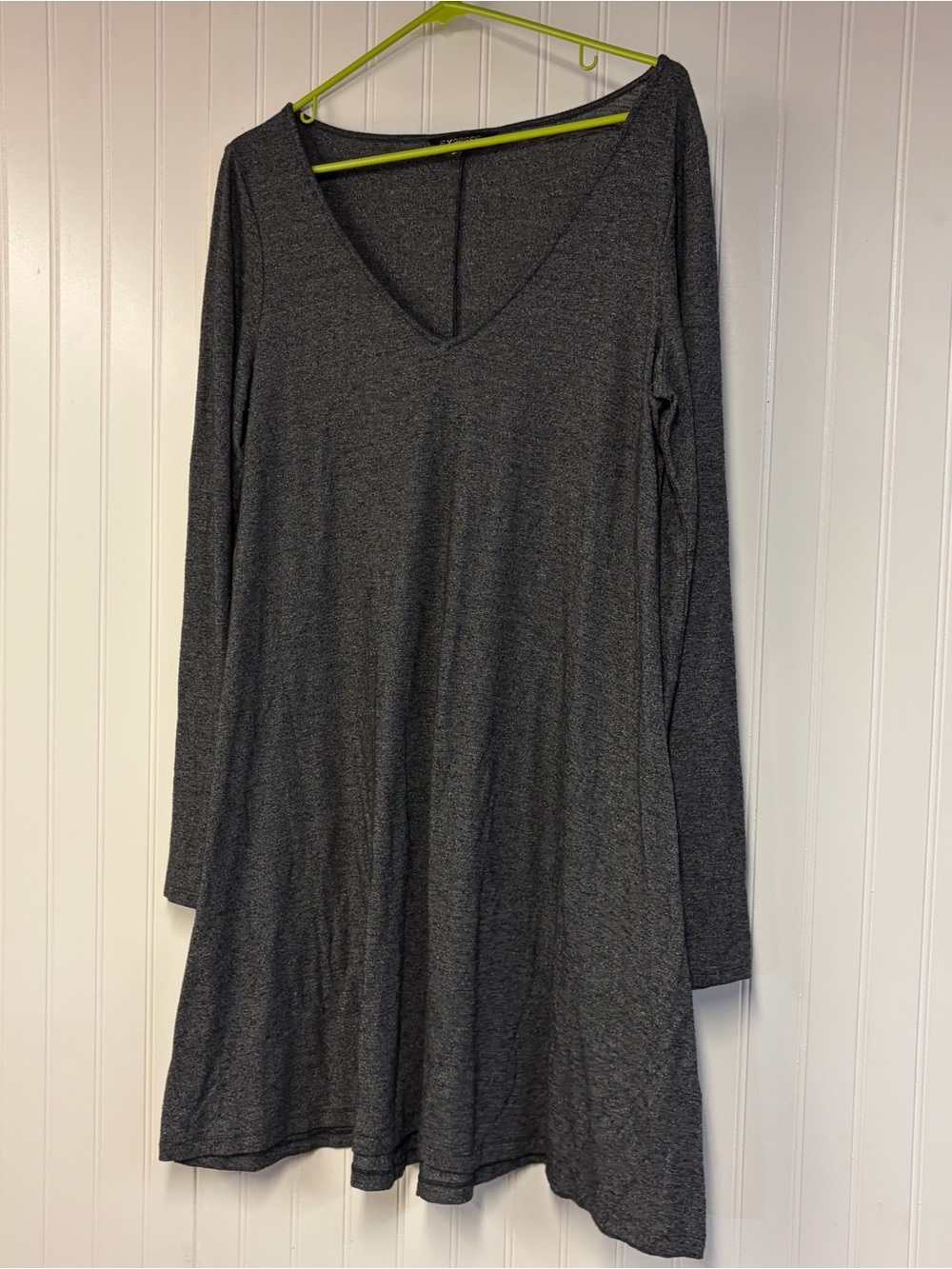 Express Women’s Gray V-Neck Long Sleeve Dress Large Stretch Knit